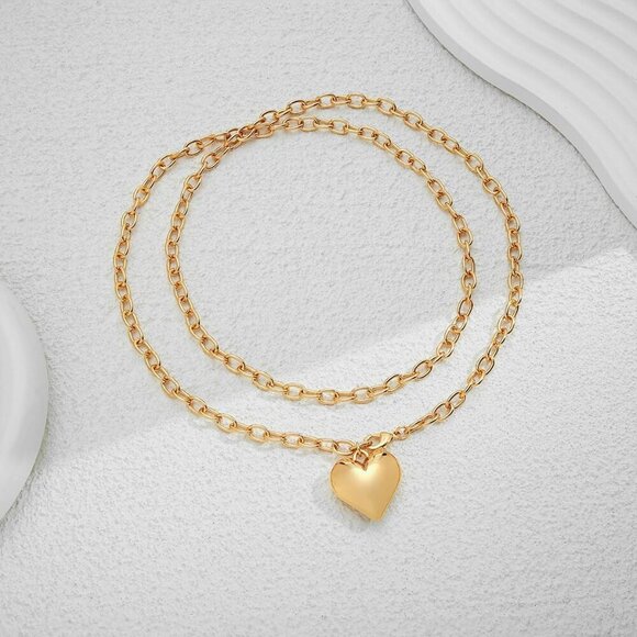 Heart Necklaces for Women, Gold Heart Pendant Necklace Chunky Gold Chain for Gif - Picture 5 of 7